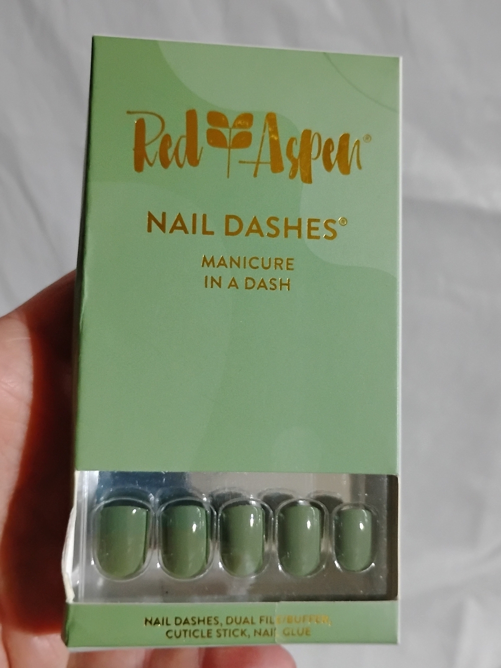 Red Aspen Nail Dashes Press-On Nails - Sage Green Olive A Good Book NEW
